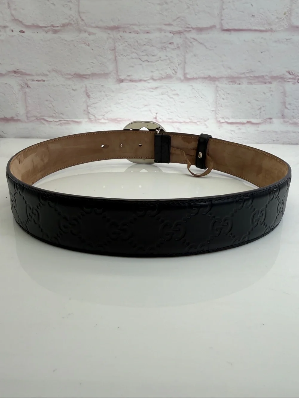 Authentic Gucci Guccissima Black Mens Leather Belt Gg Interlocking 80/32 411924